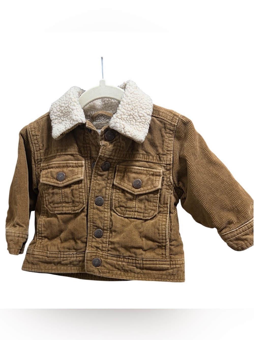 Old Navy Brown Corduroy Jean Jacket with Cream Sherpa Collar